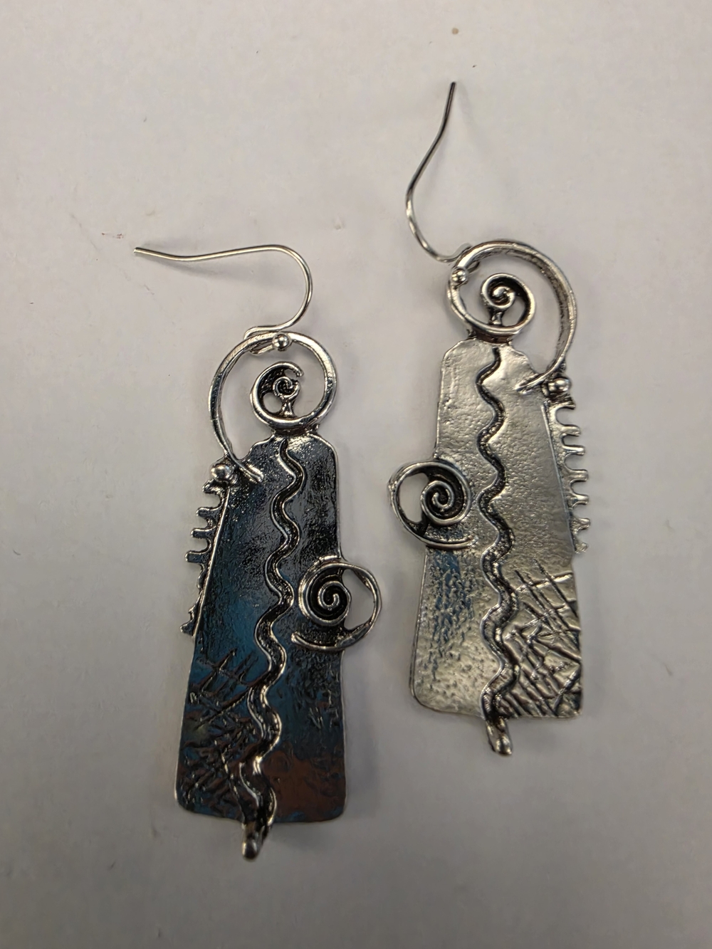 Silver Swirl Textured Drop Earrings - Women Jewelry